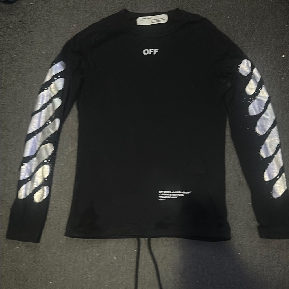 Off-White Black Long Sleeve Shirt with Silver Accents
